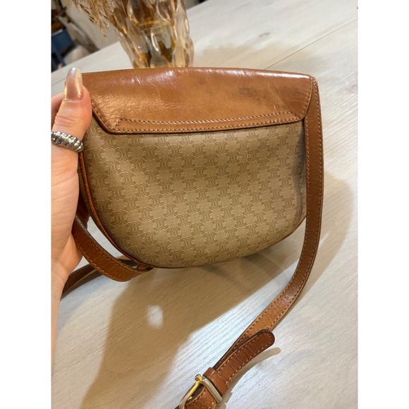 CELINE Vintage Triomphe Monogram Canvas Leather Saddle Crossbody Bag - Picture 5 of 14